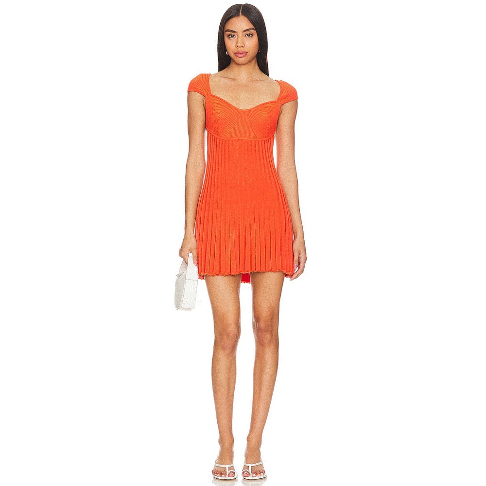 Free People Cherie Mini Sweater Dress Orange L Large OB1894833 Stretch Pleated